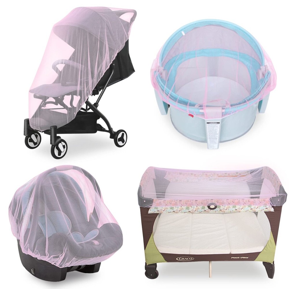 Mosquito Net for Stroller Baby Mosquito Net for Strollers, Playards, Pack N Plays and Portable Mini Crib, Baby Insect Netting, Pink