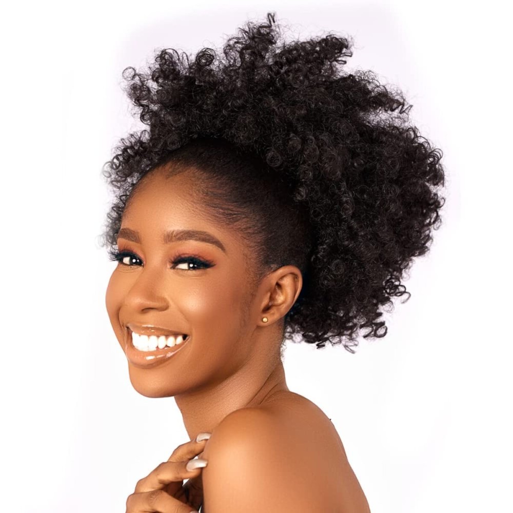 Afro Puff kinky curly Drawstring Ponytail Extension for Black Women Synthetic Short Afro Kinkys Curly Afro Bun Extension Hairpieces Updo Hair Extensions with Two Clips(1)