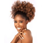CECINILL Afro Puff kinky curly Drawstring Ponytail Extension for Black Women Synthetic Short Afro Kinkys Curly Afro Bun Extension Hairpieces Updo Hair Extensions with Two Clips(T30)