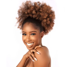 CECINILL Afro Puff kinky curly Drawstring Ponytail Extension for Black Women Synthetic Short Afro Kinkys Curly Afro Bun Extension Hairpieces Updo Hair Extensions with Two Clips(T30)