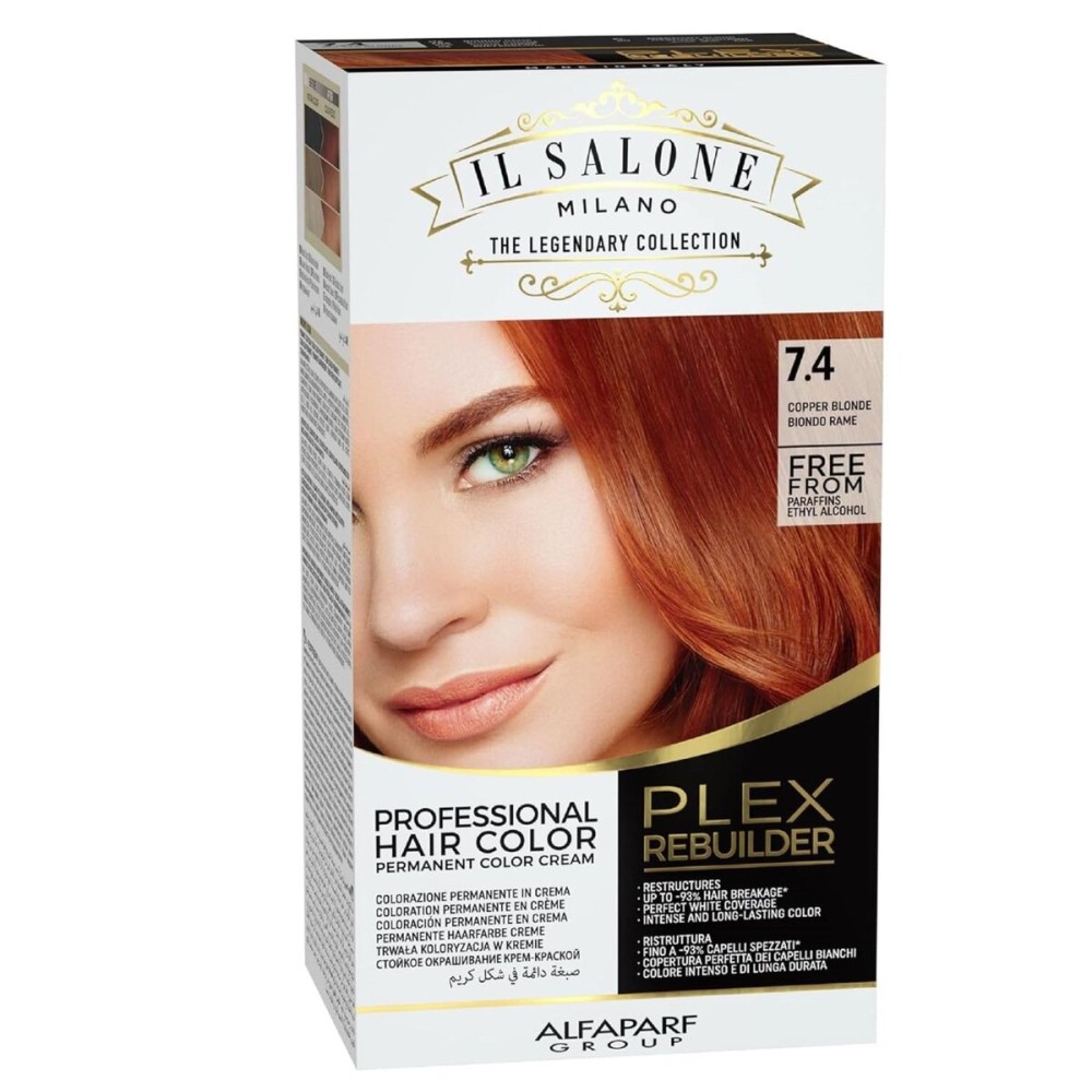 Il Salone Milano Plex Rebuilder Permanent Hair Color Cream - 7.4 Copper Blonde Hair Dye Kit - Professional Salon - Premium Quality - Protects and Restructures - Paraffin, Paraben, Ethyl Alcohol Free