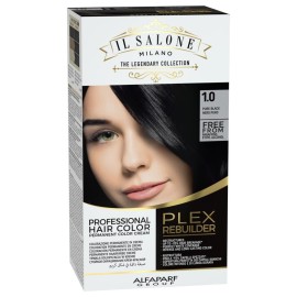 Il Salone Milano Plex Rebuilder Permanent Hair Color Cream - 1.0 Pure Black Hair Dye Kit - Professional Salon - Premium Quality - Protects and Restructures - Paraffin, Paraben, Ethyl Alcohol Free