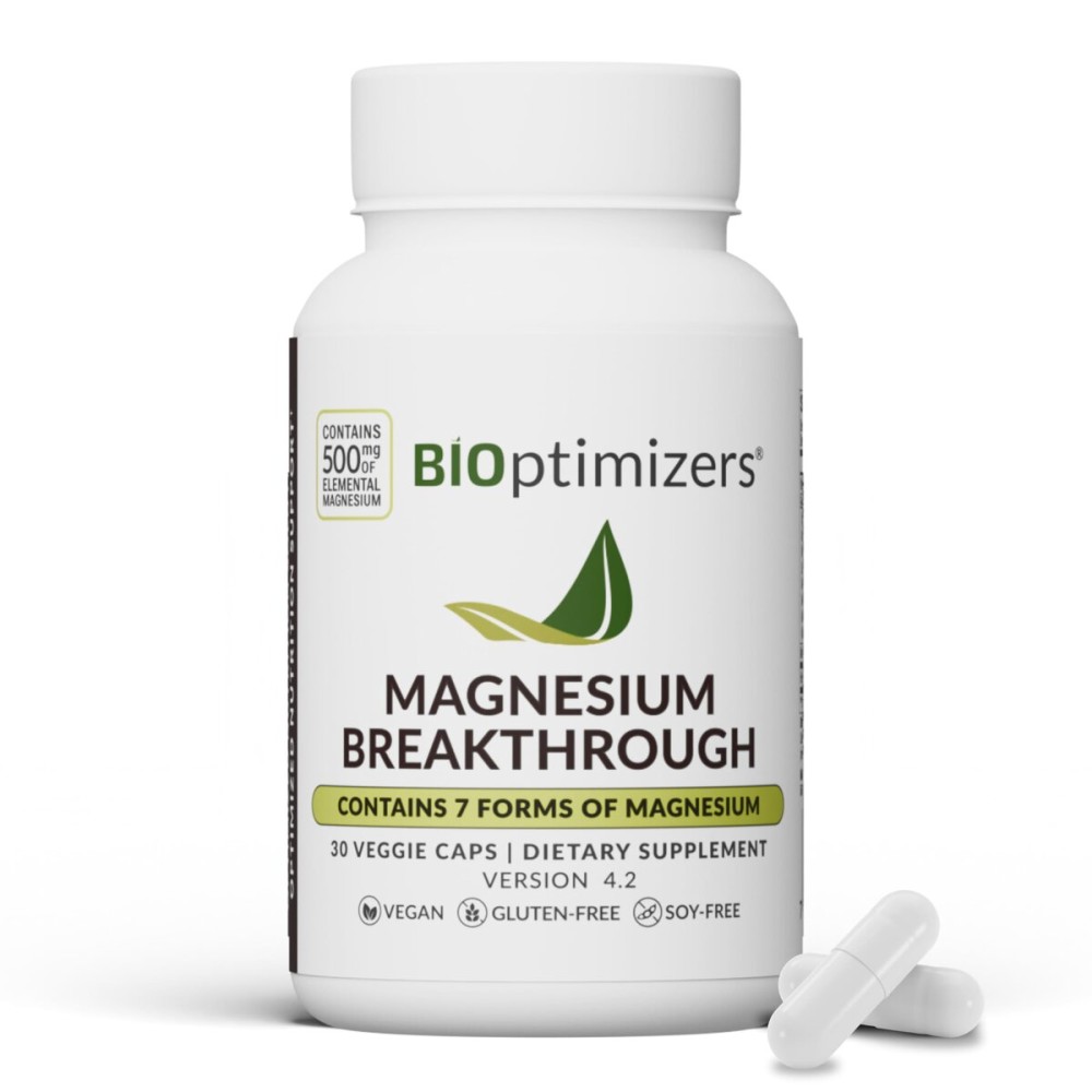 BIOptimizers Magnesium Breakthrough Supplement with 500mg - 7 Forms of Magnesium: Glycinate, Malate, Citrate, and More - Natural Support for Sleep and Cognitive Function -30 Capsules- Calming Vitamins