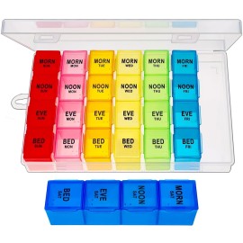 ZVZM Weekly Pill Organizer 4 Times a Day, Medicine Organizer Box, Travel Daily Pill Box Organizer 7 Day, Pill Case, Pill Container Holder for Hold Vitamins/Fish Oils.