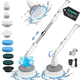 kHelfer Electric Spin Scrubber Kh8, Upgrade Cordless Shower Scrubber 8 Replacement Head, 1.5H Bathroom Scrubber Dual Speed, Shower Cleaning Brush with Extension Arm for Bathtub Tile Floor