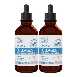 Dead Sea Collection Body Oil for Dry Skin - Collagen & Vitamin E - Moisturizing & Nourishing, Anti-Aging & Skin Elasticity Support for Face Pack of 2 (4 Fl. Oz Each)