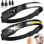 Rechargeable LED Headlamp 2 Packs,COB230 Headlamps, 5 Modes of Lightweight Headlamp with Motion Sensors, Type-C USB Charging Headlamps,Suitable for Night Running,Fishing, Cycling, Camping