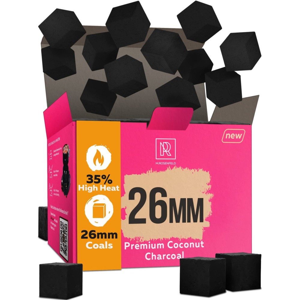 New 26 mm Hookah Charcoal Hookah Coals for Hookah Coconut - XL Pack 80 Count & 1.2 KG (2.6 lbs) - Premium Quality - 100% Natural Coconut Hookah Charcoal Cubes - NOT Quick Light