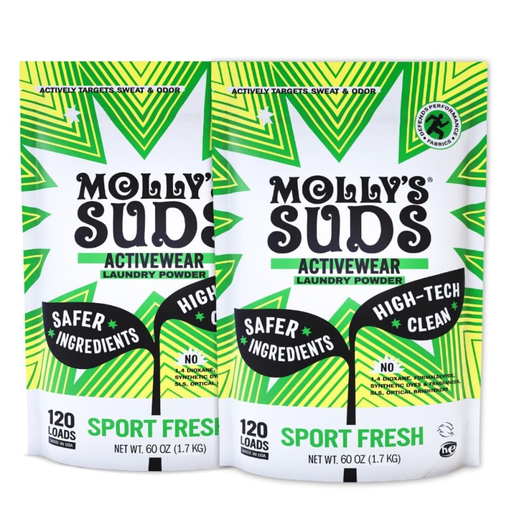 Molly\'s Suds Active Wear Laundry Detergent | Extra Strength Sport Laundry Powder, Stain Fighting for Performance Fabrics and Sensitive Skin | 240 Load (2 Pack)