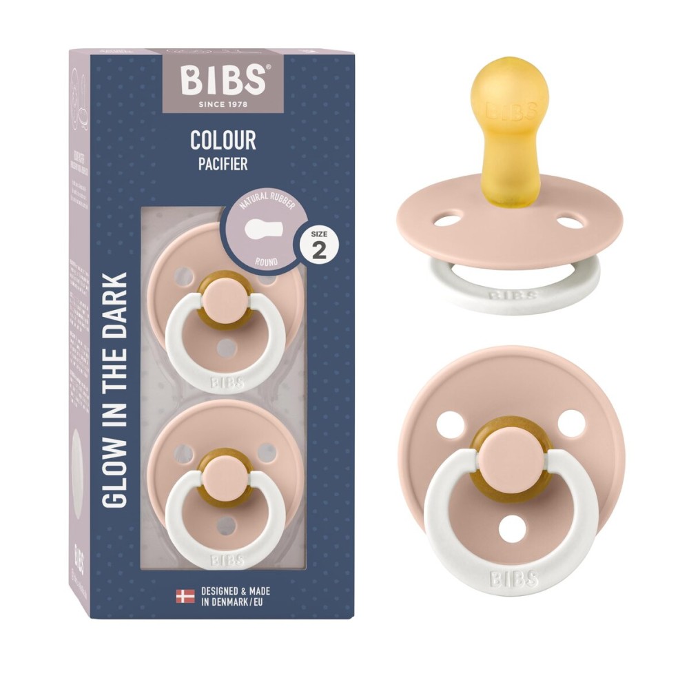 BIBS Pacifiers Colour Collection | Natural Rubber Baby Pacifier | Set of 2 BPA-Free Soothers | Made in Denmark | 18+ Months (Pack of 2) | Blush Night
