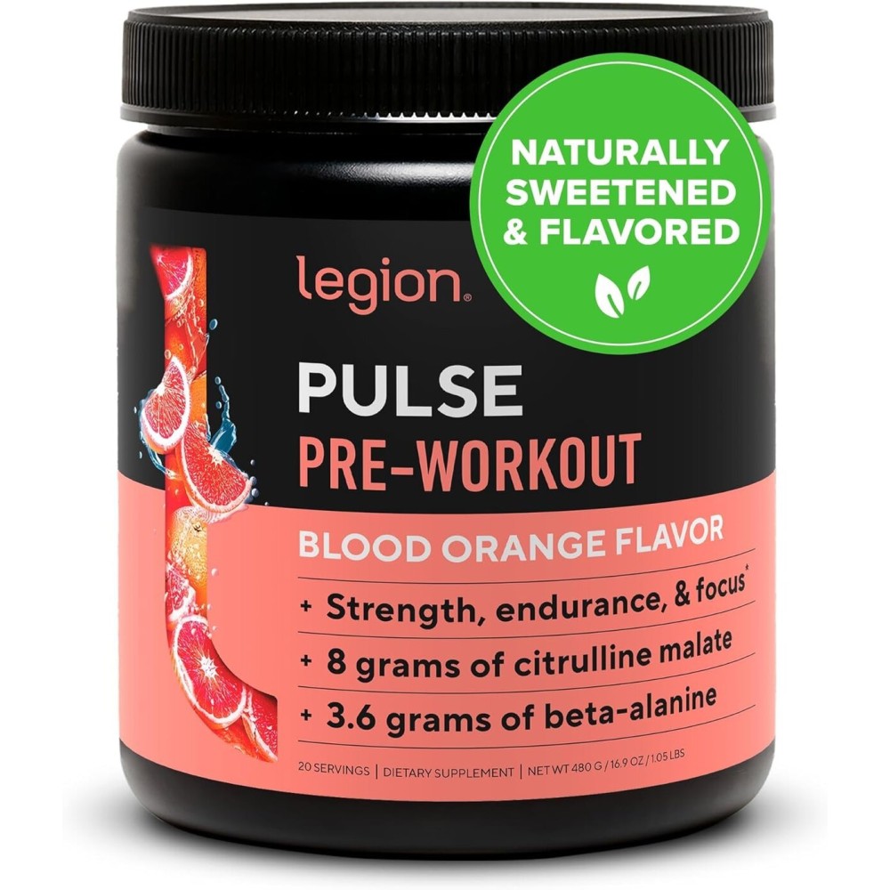 LEGION Pulse Pre Workout - All Natural Nitric Oxide Preworkout Drink to Boost Energy, Creatine Free, Naturally Sweetened, Beta Alanine, Citrulline, Alpha GPC (Blood Orange)