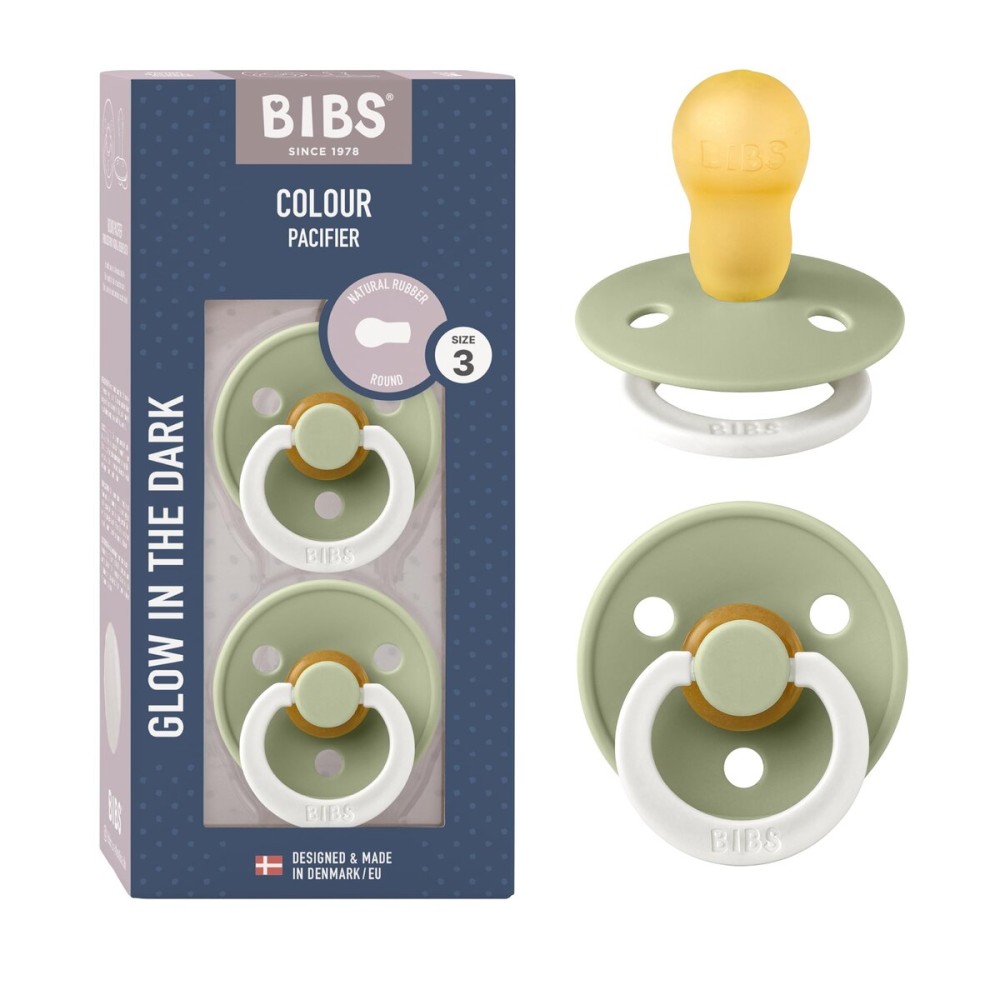 BIBS Pacifiers Colour Collection | Natural Rubber Baby Pacifier | Set of 2 BPA-Free Soothers | Made in Denmark | 18+ Months (Pack of 2) | Sage Night Tie Dye
