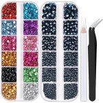 Two Packs of Flatback Rhinestones 4520 Pcs Colorful Nail Art Rhinestones Flatback Crystal Colorful+Navy Blue Rhinestone with Picker Pencil and Tweezer for Nail Art and Decoration