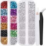 Two Packs of Flatback Rhinestones 4520 Pcs Colorful Nail Art Rhinestones Flatback Crystal Colorful+Transparent White Rhinestone with Picker Pencil and Tweezer for Nail Art and Decoration