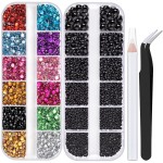 Two Packs of Flatback Rhinestones 4520 Pcs Colorful Nail Art Rhinestones Flatback Crystal Colorful+Black Rhinestone with Picker Pencil and Tweezer for Nail Art and Decoration