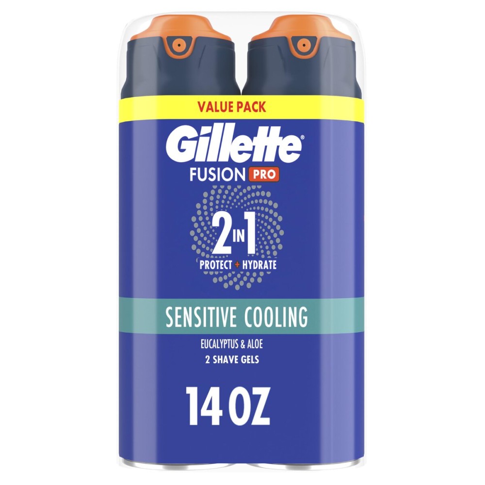 Gillette PRO Shaving Gel For Men Cools To Soothe Skin And Hydrates Facial Hair, TWIN PACK - Total 14oz, ProGlide Sensitive 2 in 1 Shave Gel