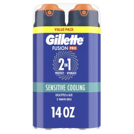 Gillette PRO Shaving Gel For Men Cools To Soothe Skin And Hydrates Facial Hair, TWIN PACK - Total 14oz, ProGlide Sensitive 2 in 1 Shave Gel