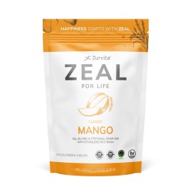 Zurvita Zeal for Life Wellness Drink Mix - Mango Flavor - Gluten-Free, Vegan, with Biotin, Vitamins B12, C, D, E, Iron, Magnesium - 30 Servings (420g)