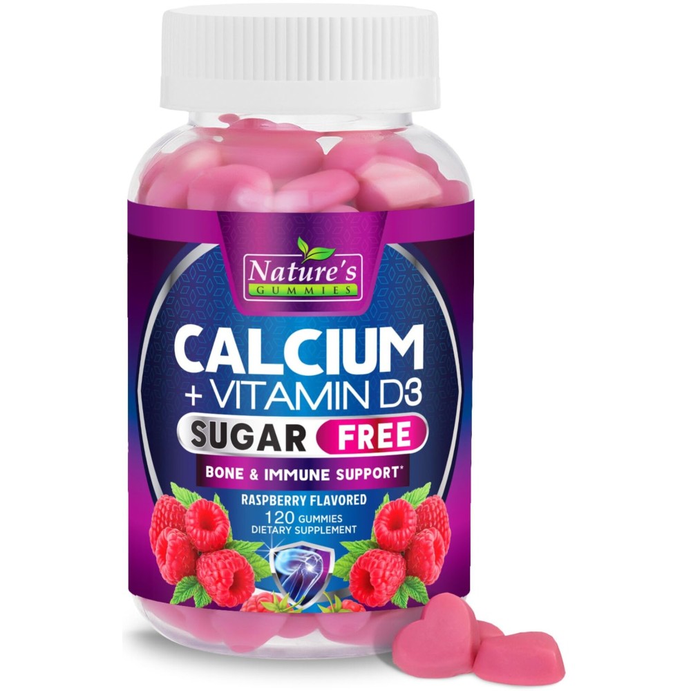 Calcium Supplement Gummies - Sugar Free Calcium Gummy with 400 IU Vitamin D3 for Best Absorption - Supports Immune Health, Bones & Teeth - Nature\'s Calcium Chews for Women & Men - 120 Gummies
