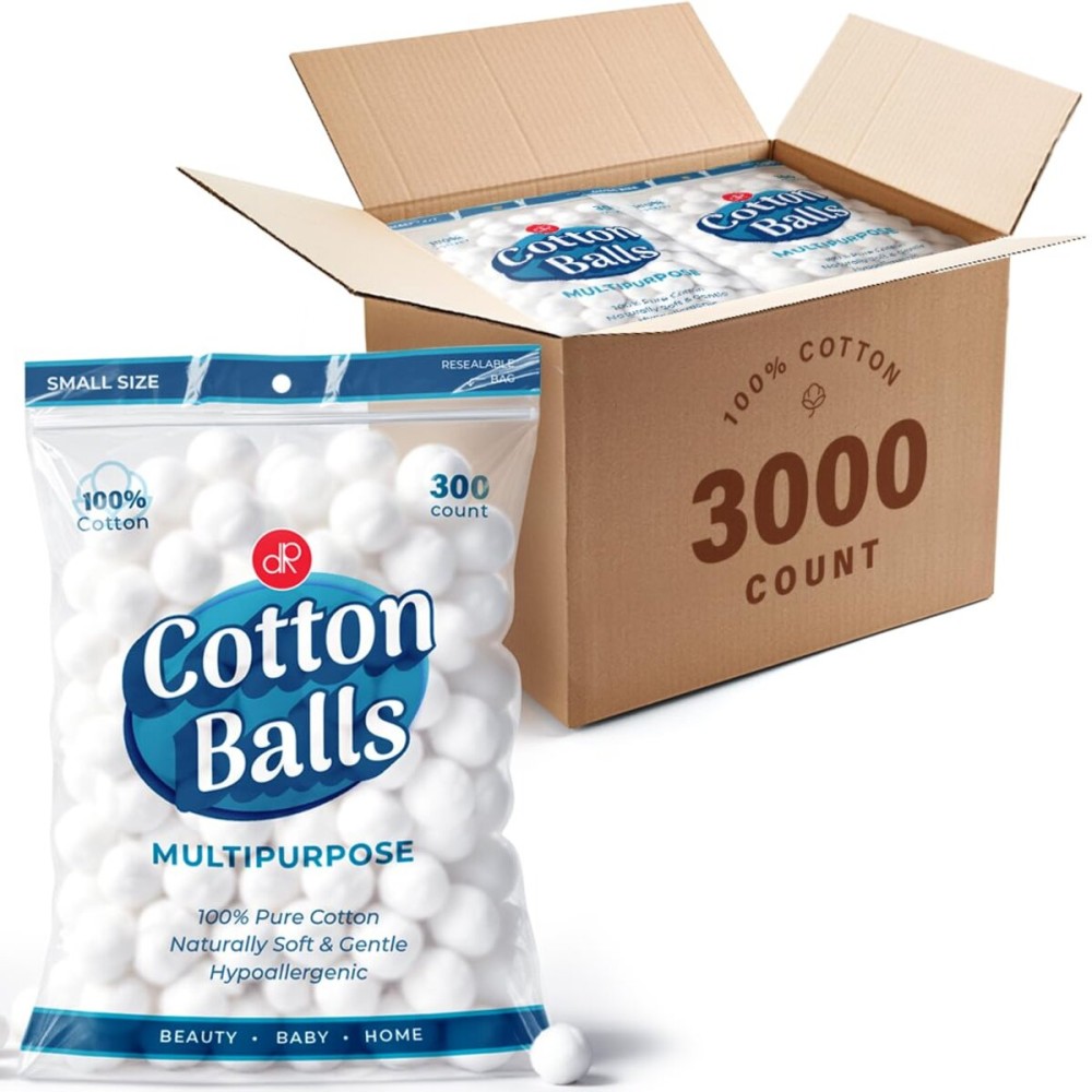 DecorRack 3000 Mini Cotton Balls Bulk Pack for Make-Up, Nail Polish Removal, Applying Oil Lotion or Powder, Multi-Purpose Balls Made from 100% Natural Cotton, Soft and Absorbent (3000 Count)