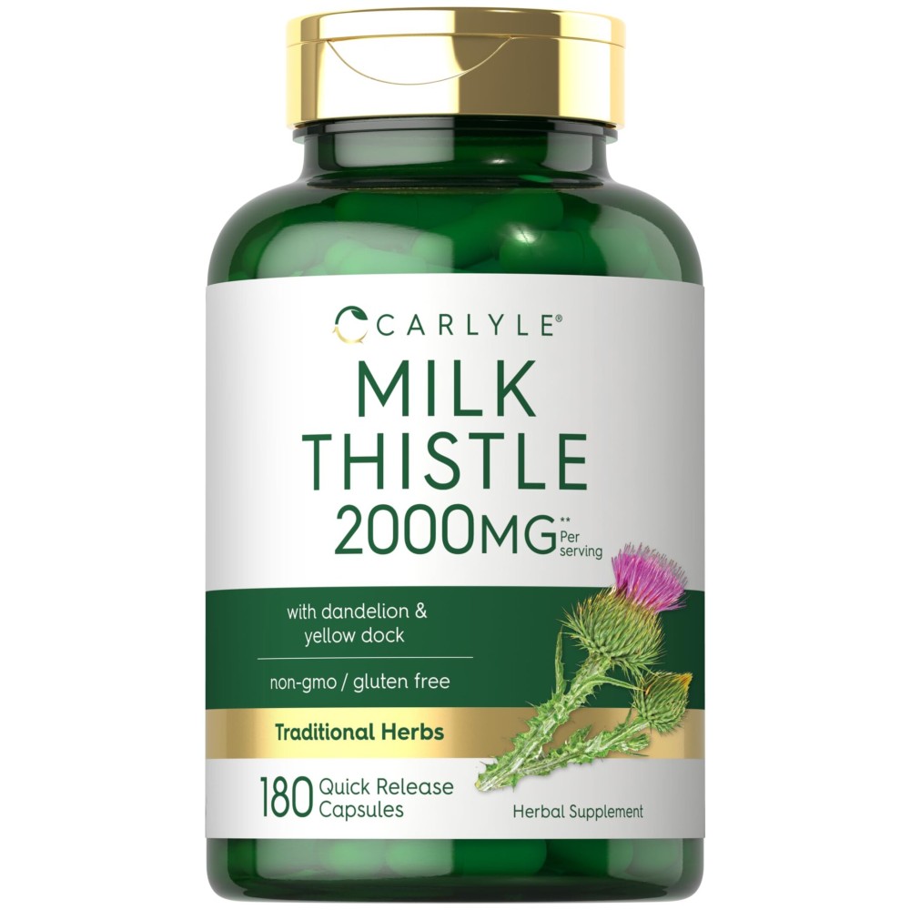 Carlyle Milk Thistle 2000mg | 180 Capsules | with Dandelion & Yellow Dock | Non-GMO, Gluten Free