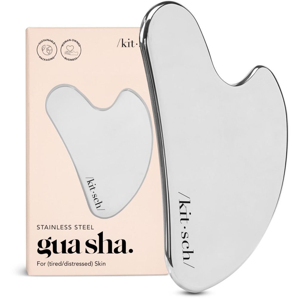 Kitsch Stainless Steel Gua Sha Facial Tools - Guasha Tool for Face, Face Sculpting Tool, Jawline Shaper, Double Chin Reducer, Body Gua Sha Tools, Lymphatic Drainage Massager, Facial Skin Care - Silver