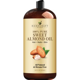 Handcraft Blends Sweet Almond Oil - 28 Fl Oz - 100% Pure and Natural - Premium Grade Carrier Oil for Skin and Hair - Hair and Body - Massage - Hexane-Free