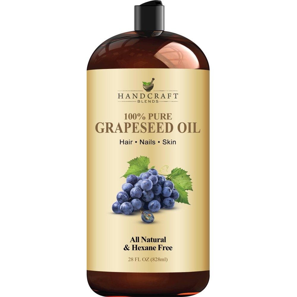 Handcraft Blends Grapeseed Oil - Cold-Pressed 28 Fl Oz - 100% Pure and Natural - Premium Grade Carrier Oil for Skin and Hair - Hair and Body - Massage - Hexane-Free