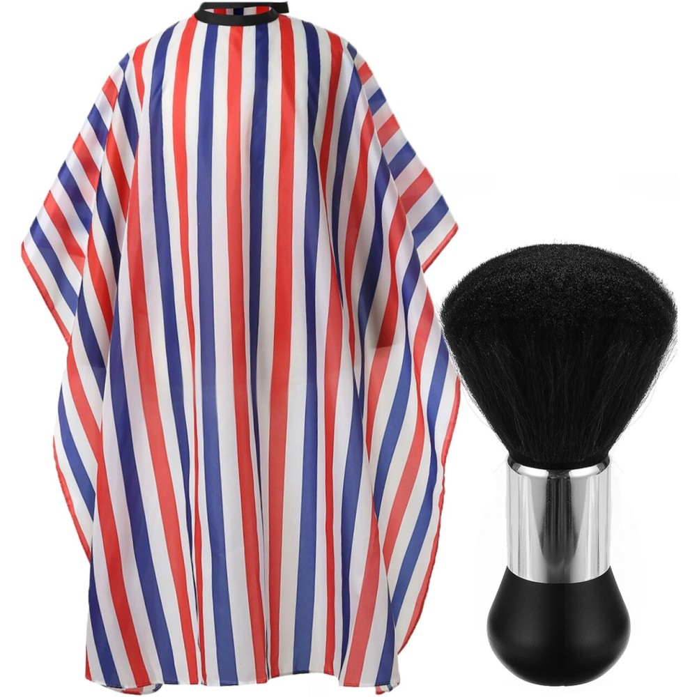 Borogo Professional Hair Cutting Cape with Neck Duster Brush, Salon Barber Cape, Hairdressing Accessories (Multicolor Stripe)