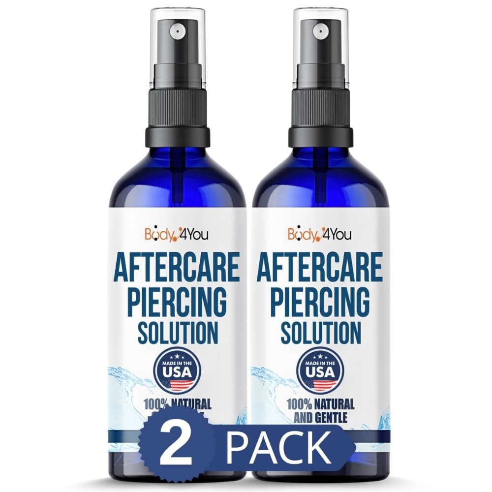 BodyJ4You Piercing Aftercare Spray - Saline Solution Natural Keloid Bump Removal - Ear Piercing Cleaner Nose Septum Belly Button Cartilage - Sea Salt Aloe Vera Rosemary - Fine Mist 2x2 Fl Oz