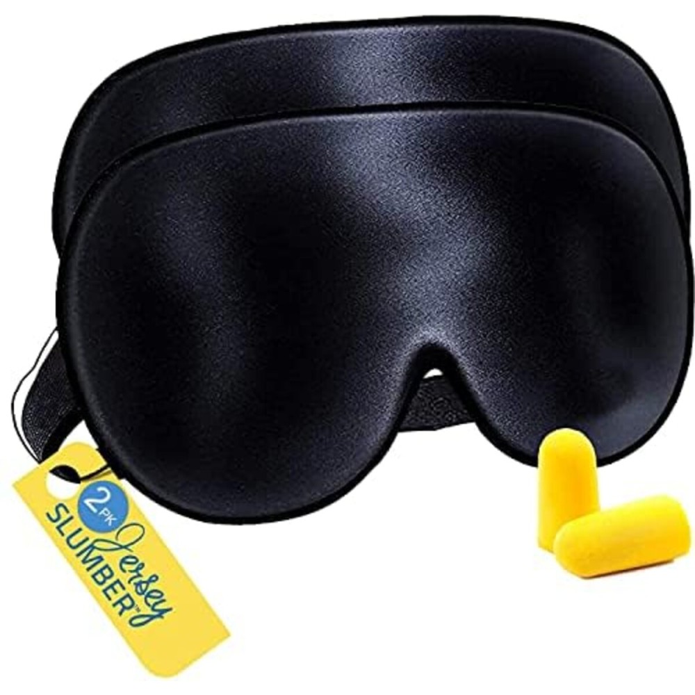 Silk Sleep Eye Mask for Men Women, Comfortable Super Soft Eye Mask with Adjustable Strap, 100% Pure Silk, Blocks Light, Jersey Slumber (Black, 1 Count (Pack of 2))