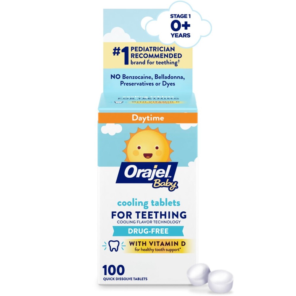 Orajel Baby Cooling Tablets for Teething with Vitamin D, 100 Quick Dissolve Tablets,White