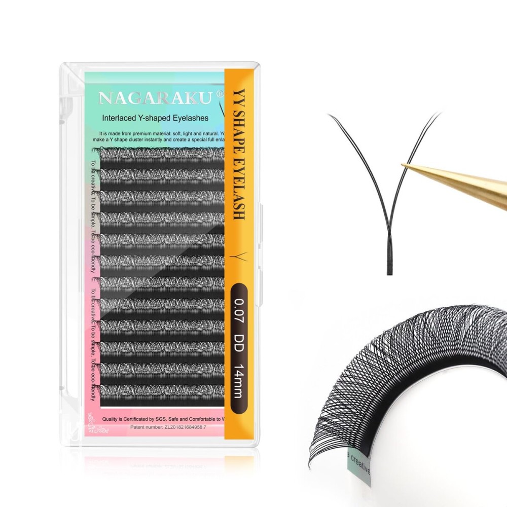 NAGARAKU yy Eyelash Extensions Supplies y lash 0.07mm DD curl 14mm Premade Fans 4D Russian Volume Y Shape Faux Mink Matte 12 rows Cluster pre Fanned Eye Lashes