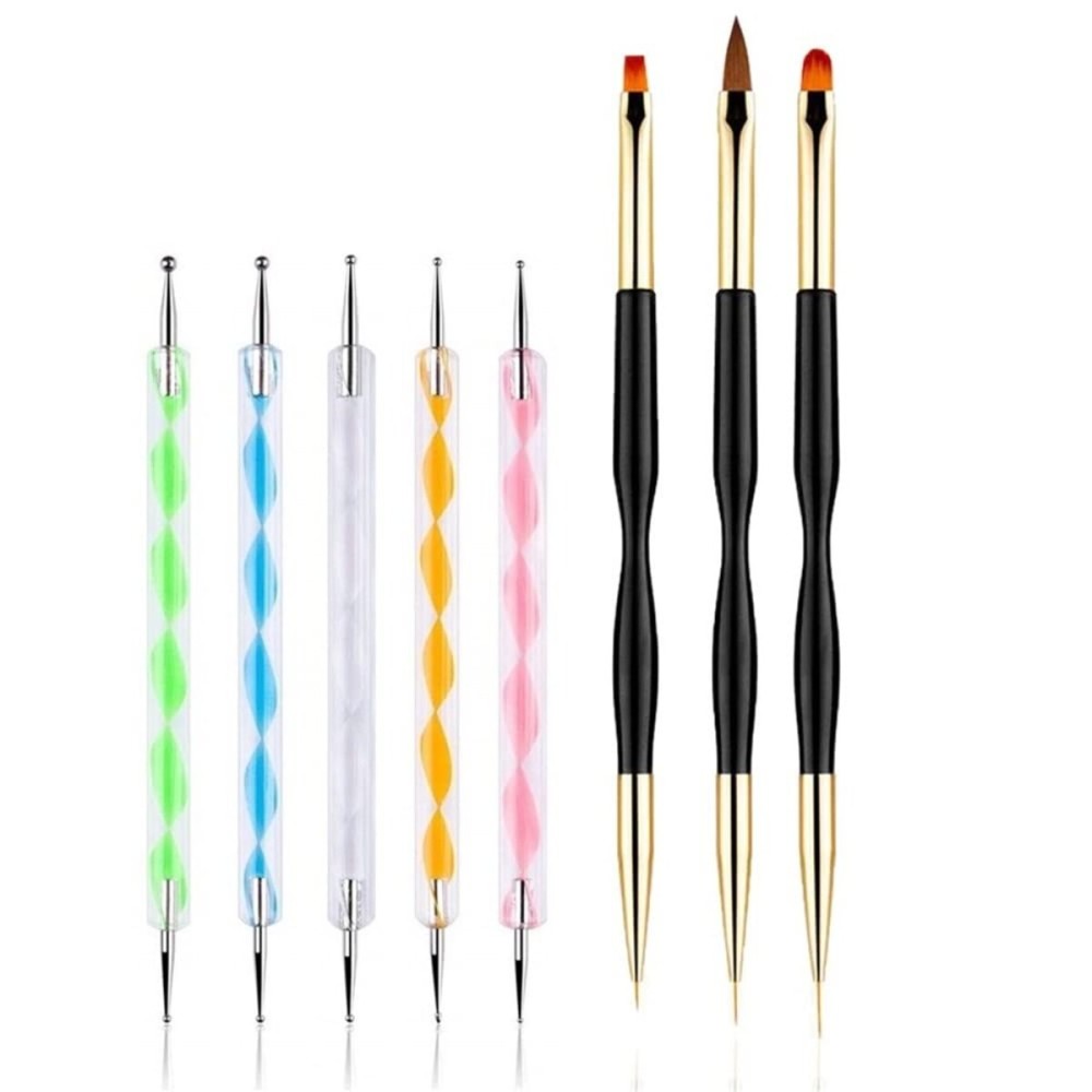 FULINJOY 5PCS Dotting Pens with 3 PCS Nail Painting Brushes, Double Ended Brush and Dotting Tool Kit, Nail Art Design Tools