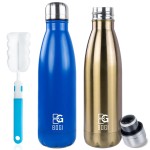 BOGI 2 Pack 17oz Insulated Water Bottle Double Wall Vacuum Stainless Steel Water Bottles, Leak Proof Metal Sports Water Bottle Keeps Drink Hot & Cold - Perfect for Outdoor Sports Camping (Cham+Dblue)