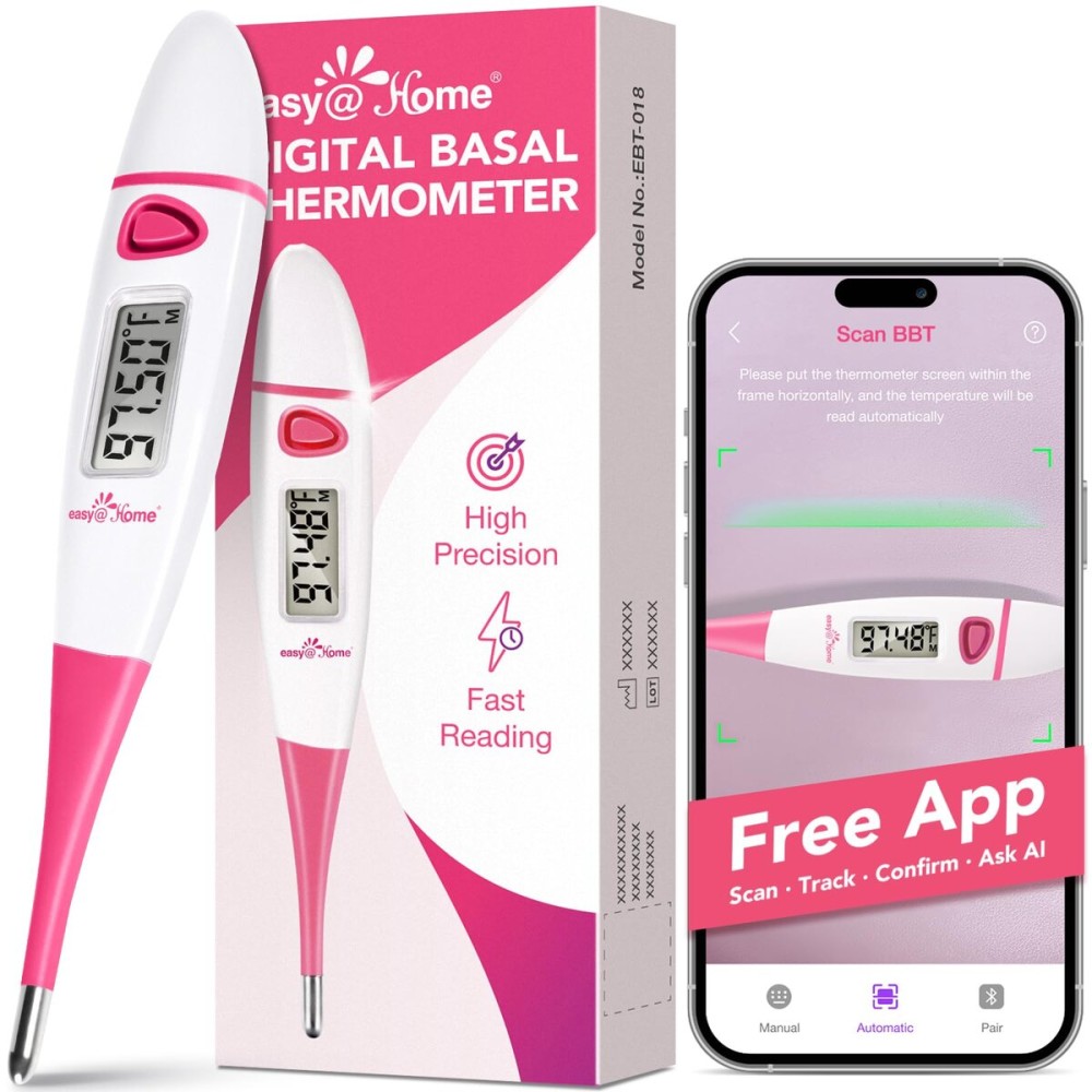 EasyHome Basal Body Thermometer: BBT for Fertility Prediction with Memory Recall - Accurate Digital Basal Thermometer for Temperature Monitoring with Premom App - EBT-018 (Pink)