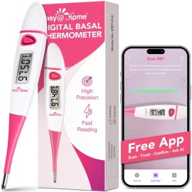 EasyHome Basal Body Thermometer: BBT for Fertility Prediction with Memory Recall - Accurate Digital Basal Thermometer for Temperature Monitoring with Premom App - EBT-018 (Pink)