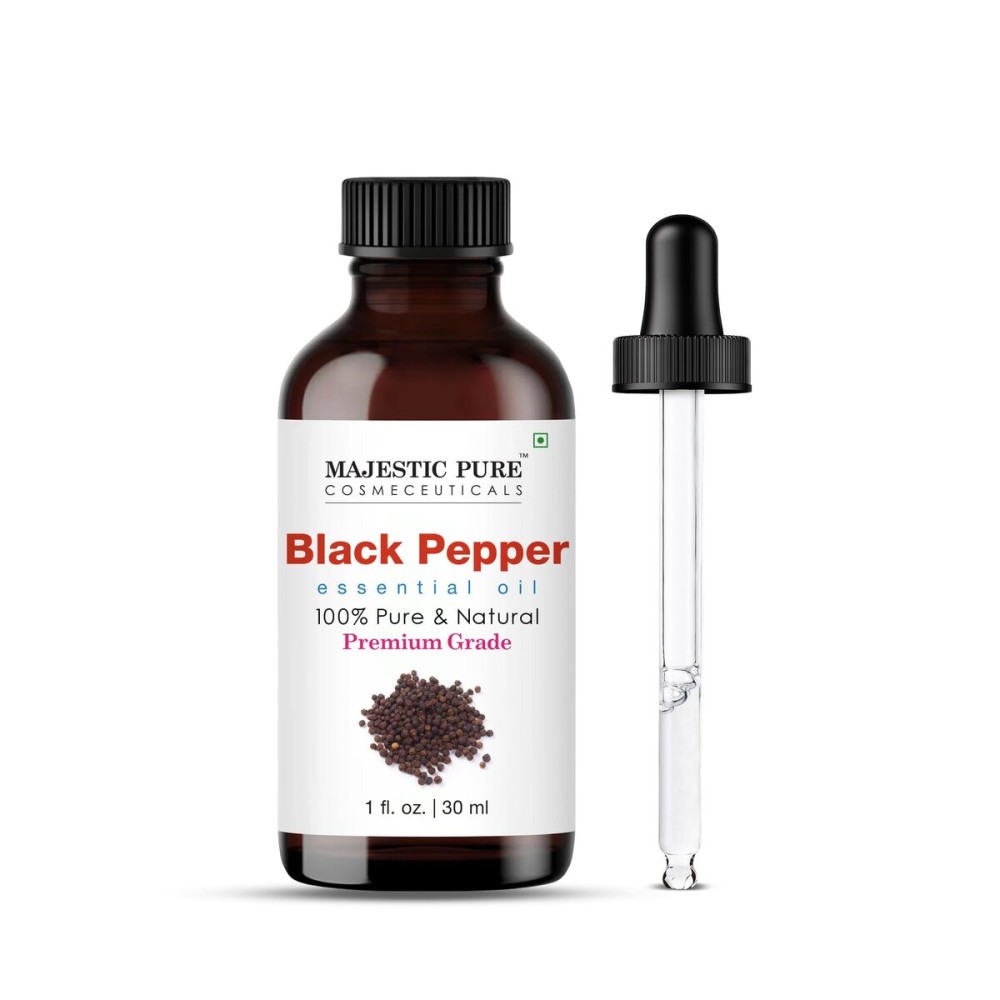 Majestic Pure Essential Oil with Glass Dropper - 100% Pure and Natural - Essential Oils for Diffuser, Aromatherapy, Soap and Candle Making, Black Pepper Essential Oil, Black Pepper Oil, 1 Fl Oz