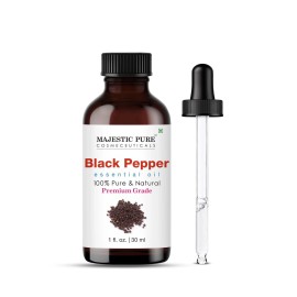 Majestic Pure Essential Oil with Glass Dropper - 100% Pure and Natural - Essential Oils for Diffuser, Aromatherapy, Soap and Candle Making, Black Pepper Essential Oil, Black Pepper Oil, 1 Fl Oz