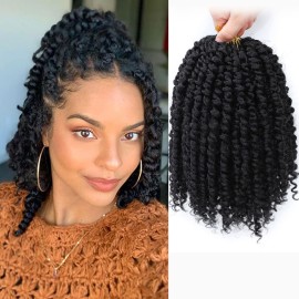 Fulcrum Passion Twist Hair 8 Inch, 8 Packs Passion Twist Crochet Hair for Black Women, Prelooped Crochet Twist Hair with Curly Ends (8Inch, 1B)