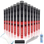CHAMPKEY Premium Hybrid Golf Grips 13 Pack with All Repair Kits - All Weather Performance Golf Club Grips - High Traction and Control Half Corded Golf Grips for Men(Red,Standard)