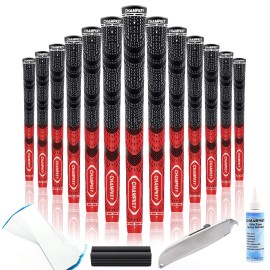 CHAMPKEY Premium Hybrid Golf Grips 13 Pack with All Repair Kits - All Weather Performance Golf Club Grips - High Traction and Control Half Corded Golf Grips for Men(Red,Standard)