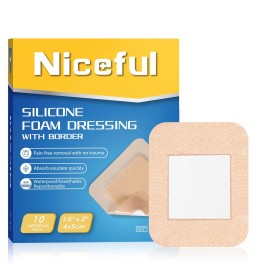 Niceful 10 Count Silicone Foam Dressing 1.6 x 2, Wound Dressing for Minor Surgical Incisions, Abrasions, Absorbent Silicone Bandages for Sensitive Skin, Small Bed Sore Bandages