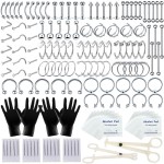 TKKUY 154PCS Mixed-pack Nose Piercing Kits for All Piercings,Stainless Steel Piercing Jewelry Kit 14G 16G with Piecing Needles for Ear Cartilage Tragus Nose Septum Lip Piercing Tools
