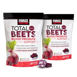 Force Factor Total Beets Blood Pressure Support Supplement with Beets Powder, Great-Tasting Chewables for Heart-Healthy Energy, and Increased Nitric Oxide, 120 Chews, 2-Pack