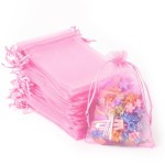 YHJZ 100PCS Organza Bags, 4x6 inches (10x15cm) Small Mesh Bags Drawstring, Jewelry Gift Bags for Valentine\'s Day, Party, Festival, Soaps, Makeup Organza Favor Bags (Pink)
