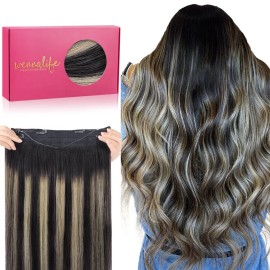 WENNALIFE Wire Hair Extensions Real Human Hair(Increase 50% Lifespan) 12 inch 70g Natural Black to Light Blonde Remy Hair Invisible Wire Fish Line Straight Reusable Extensiones De Cabello Humano