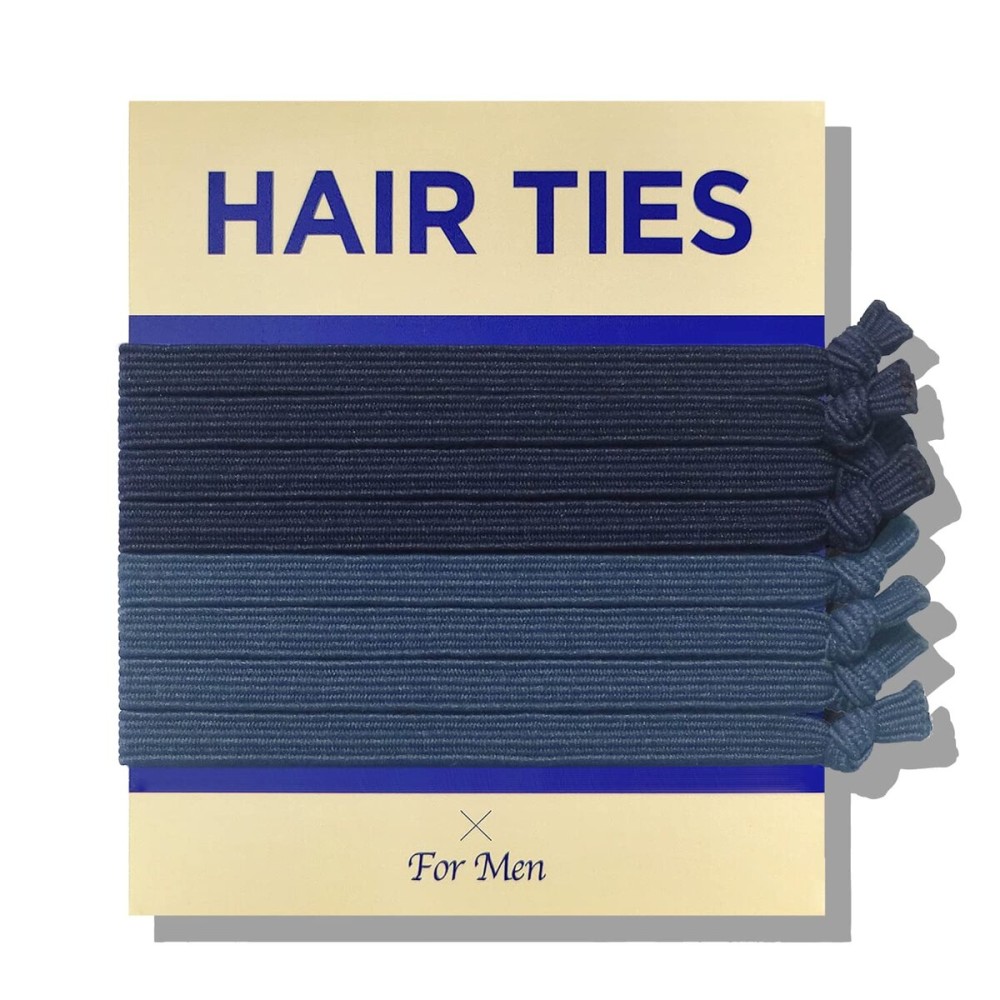 HAVHAF Knotted Men\'s Hair Ties - 8pcs (Thin, Denim) - No Damage Crease Breakage Bun Hair Tie For Men with Long, Curly, Thick Hair