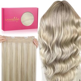 WENNALIFE Wire Hair Extensions (Increase 50% Lifespan) Real Human Hair 12 inch 70g Ash Blonde Highlighted Platinum Blonde Remy Hair Extensions Invisible