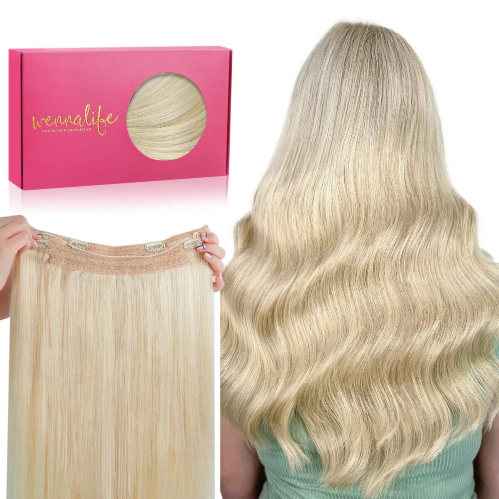 WENNALIFE Wire Hair Extensions (Increase 50% Lifespan) Real Human Hair 14 inch 75g Bleach Blonde Remy Hair Invisible Transparent Wire Fish Line Straight Reusable Natural Extensiones De Cabello Humano